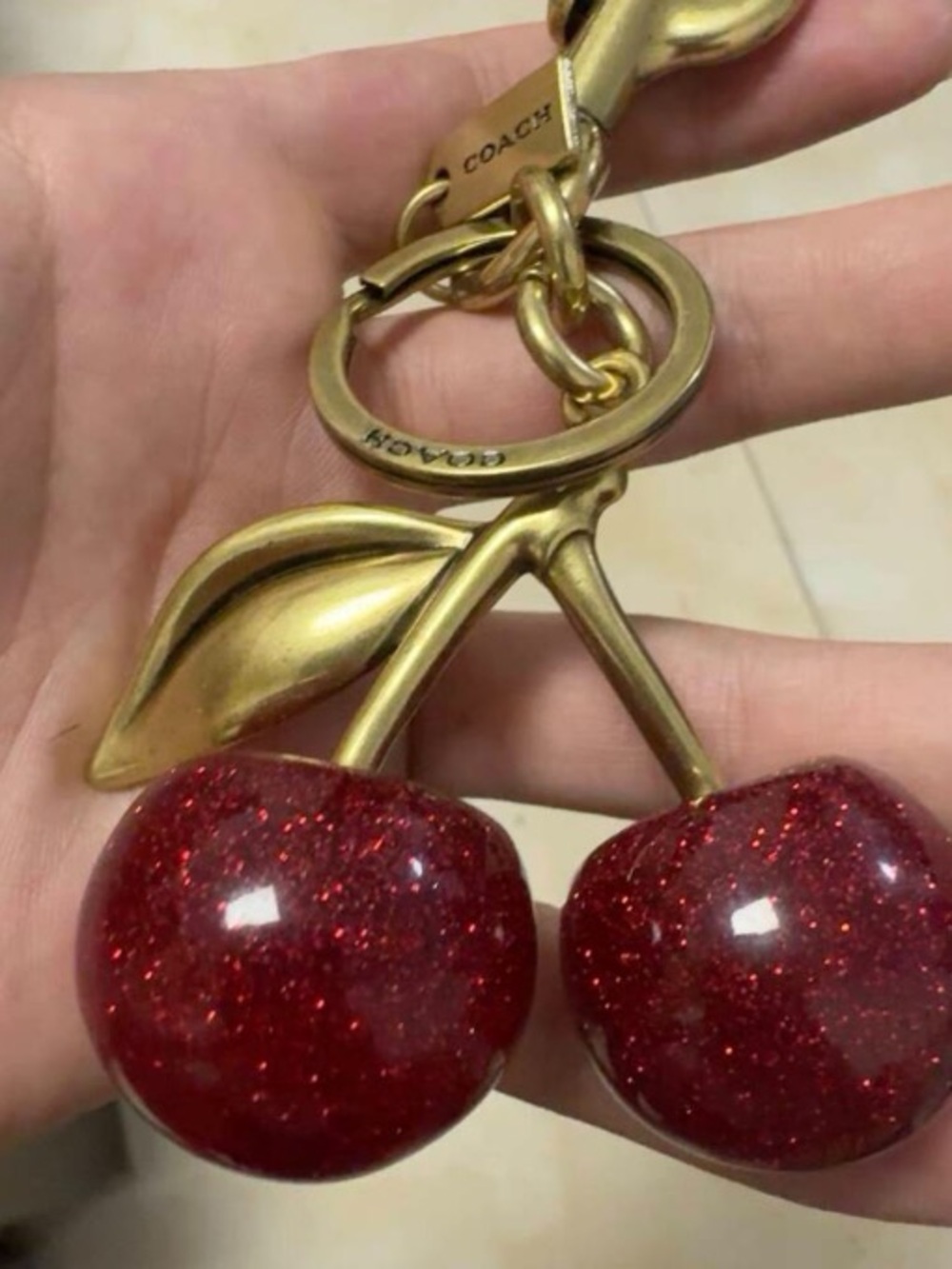 COACH Red Cherry Bag Charm Keychain